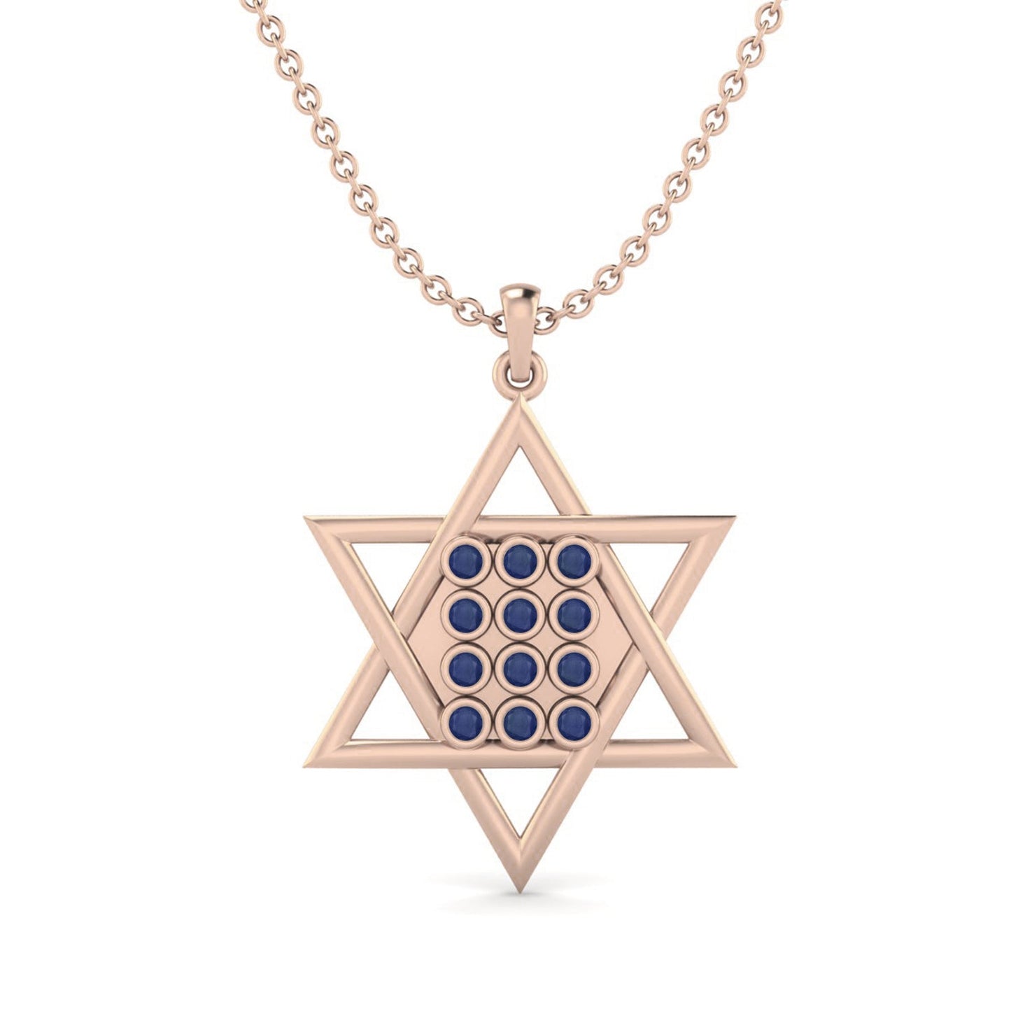 Blue Sapphire 0.60 Ct Round Star of David Necklace – 14k Yellow Gold-4
