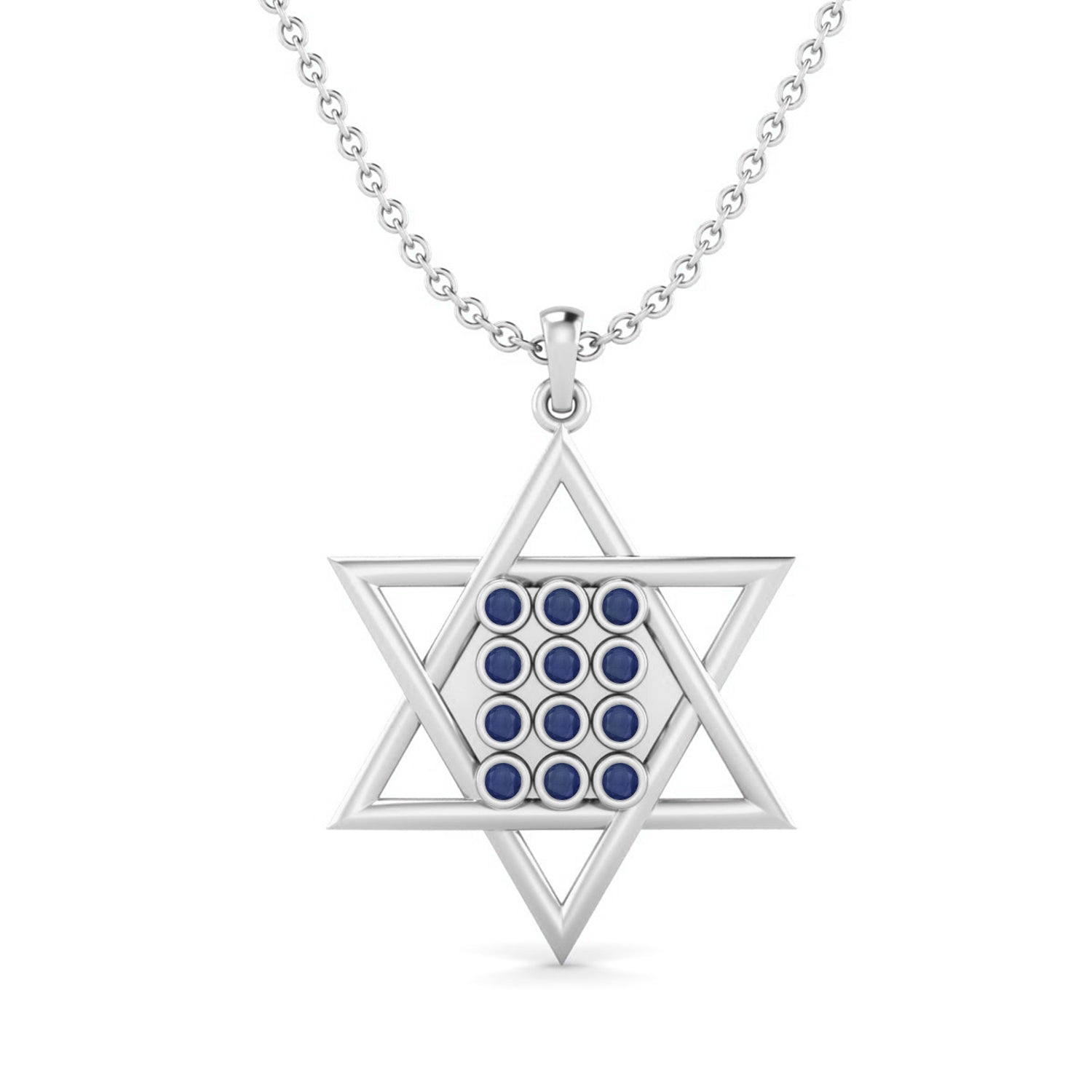Blue Sapphire 0.60 Ct Round Star of David Necklace – 14k Yellow Gold-5