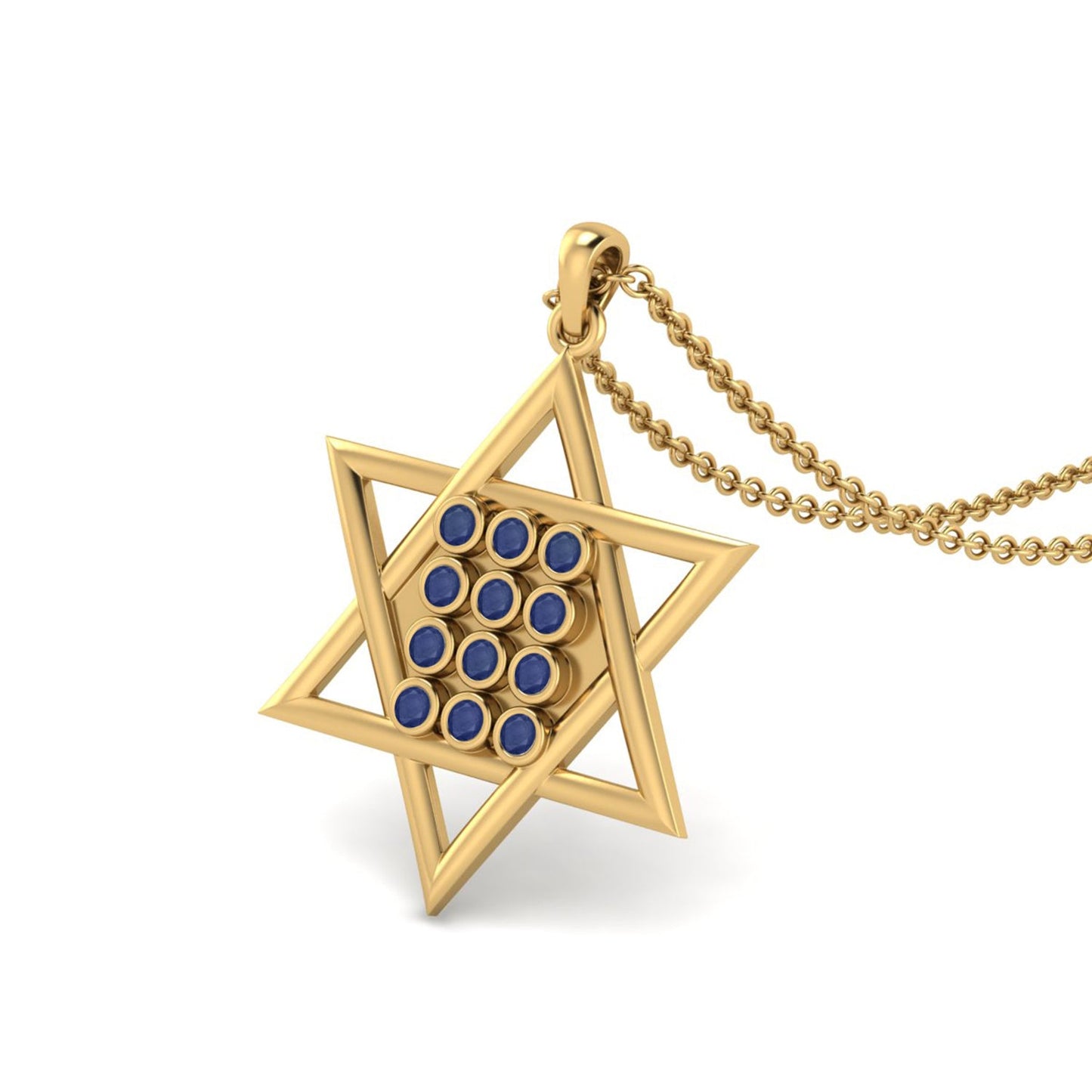 Blue Sapphire Star of David Pendant - 9K Yellow Gold-2