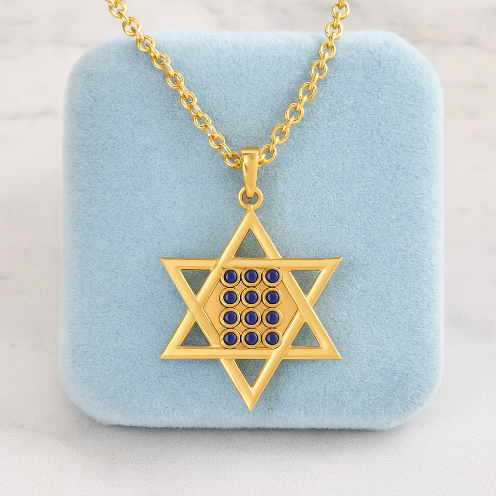 Blue Sapphire 0.60 Ct Round Star of David Necklace – 14k Yellow Gold-2