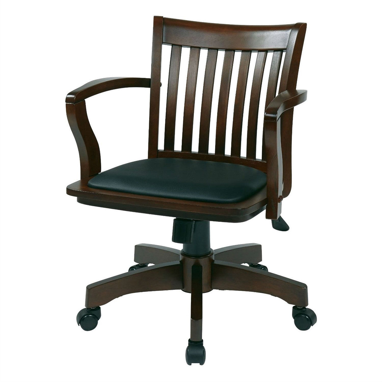 Espresso Bankers Chair with  Black Vinyl Padded Seat and Wood Arms-0