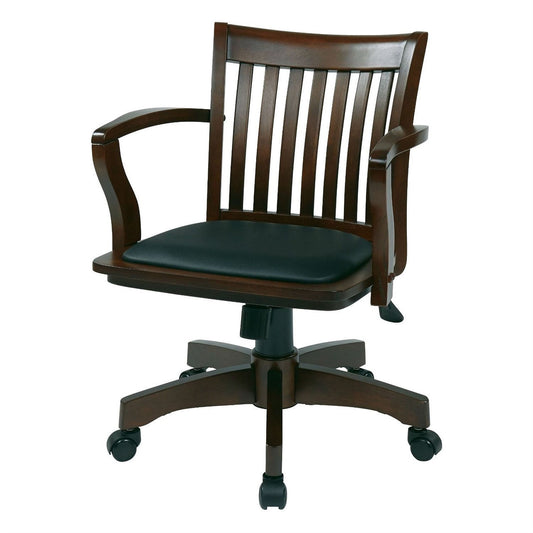Espresso Bankers Chair with  Black Vinyl Padded Seat and Wood Arms-0