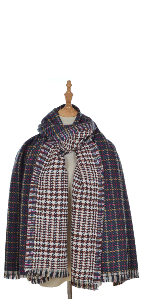 Brown Tartan Pattern Blanket Scarf-1