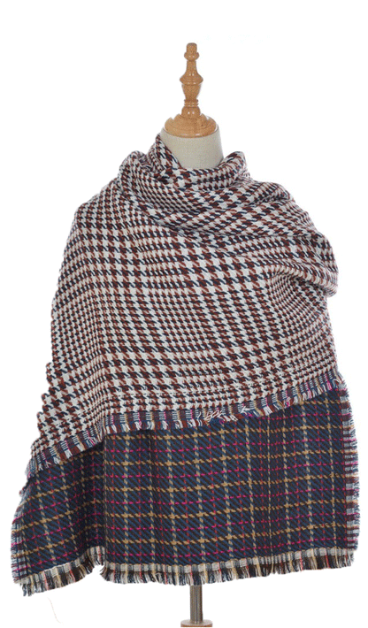 Brown Tartan Pattern Blanket Scarf-3