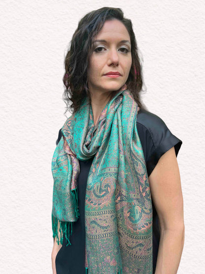 Emerald Green Jamawar Pashmina Scarf-0