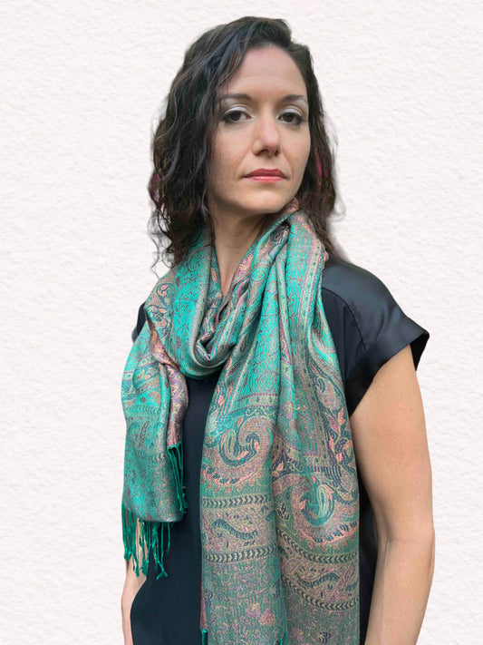 Emerald Green Jamawar Pashmina Scarf-0