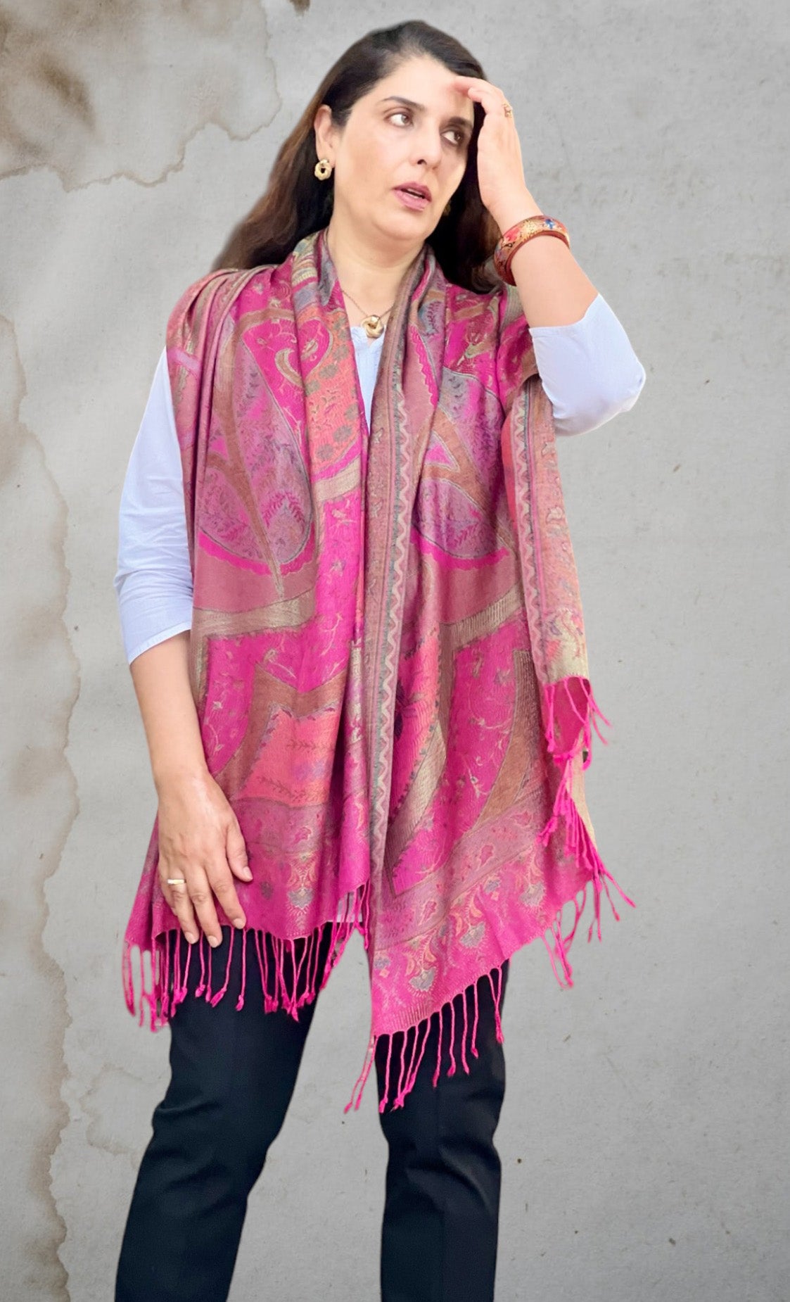 Fuschia Jamawar Pashmina Scarf-1