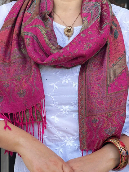 Fuschia Jamawar Pashmina Scarf-3