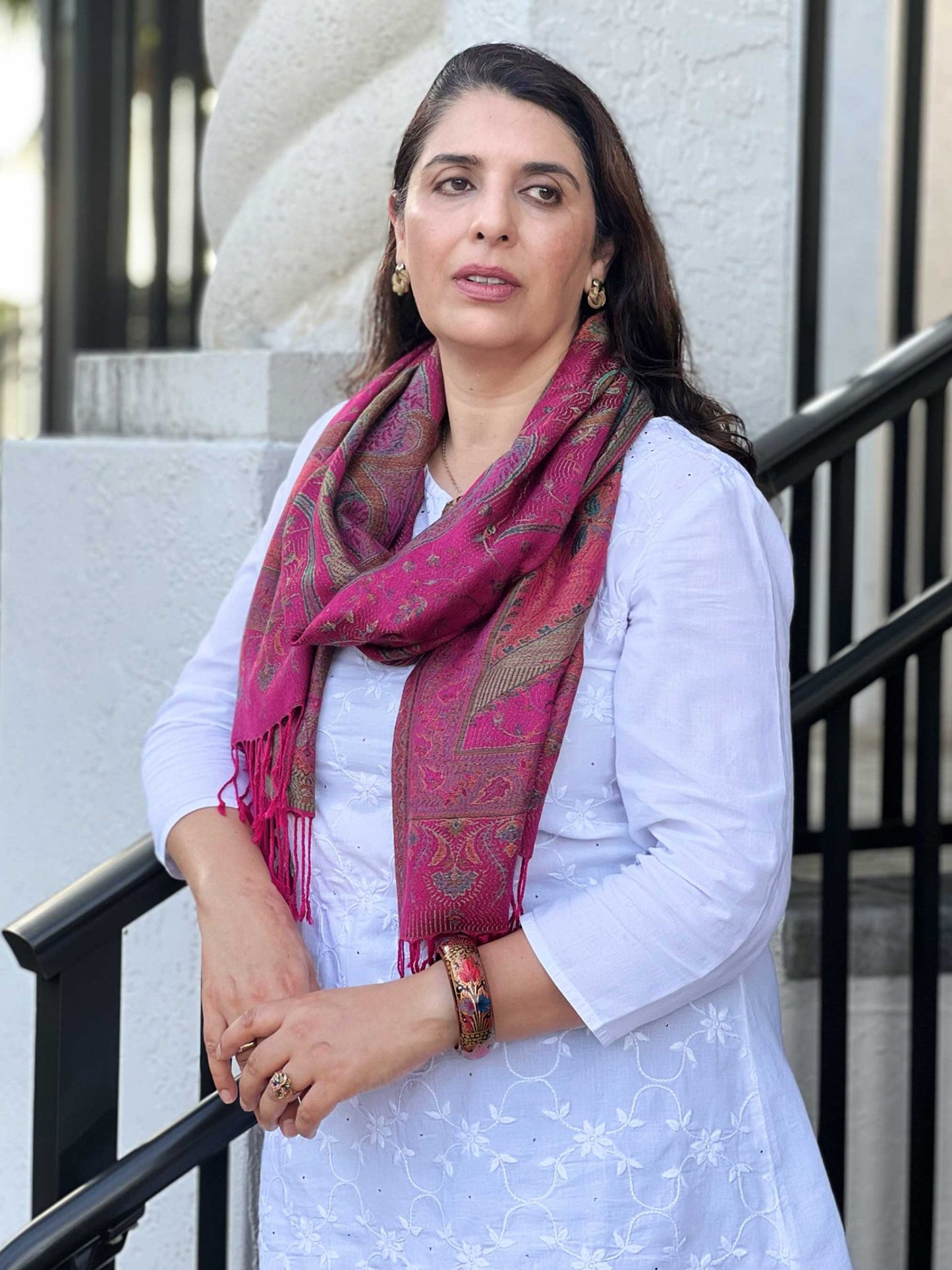 Fuschia Jamawar Pashmina Scarf-4