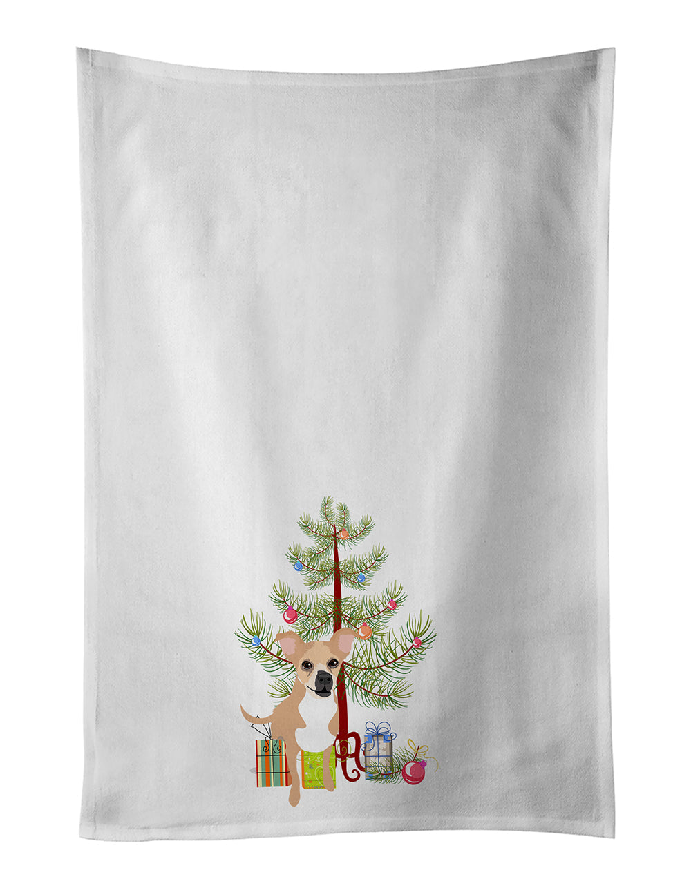 Chihuahua Gold and White Christmas Kitchen Towel Set of 2-0