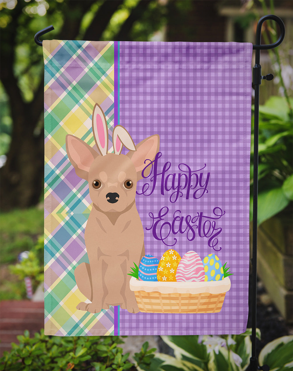 Cream Chihuahua Easter Garden Flag-2