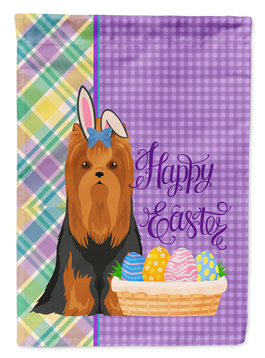 Black and Tan Full Coat Yorkshire Terrier Easter Garden Flag-0