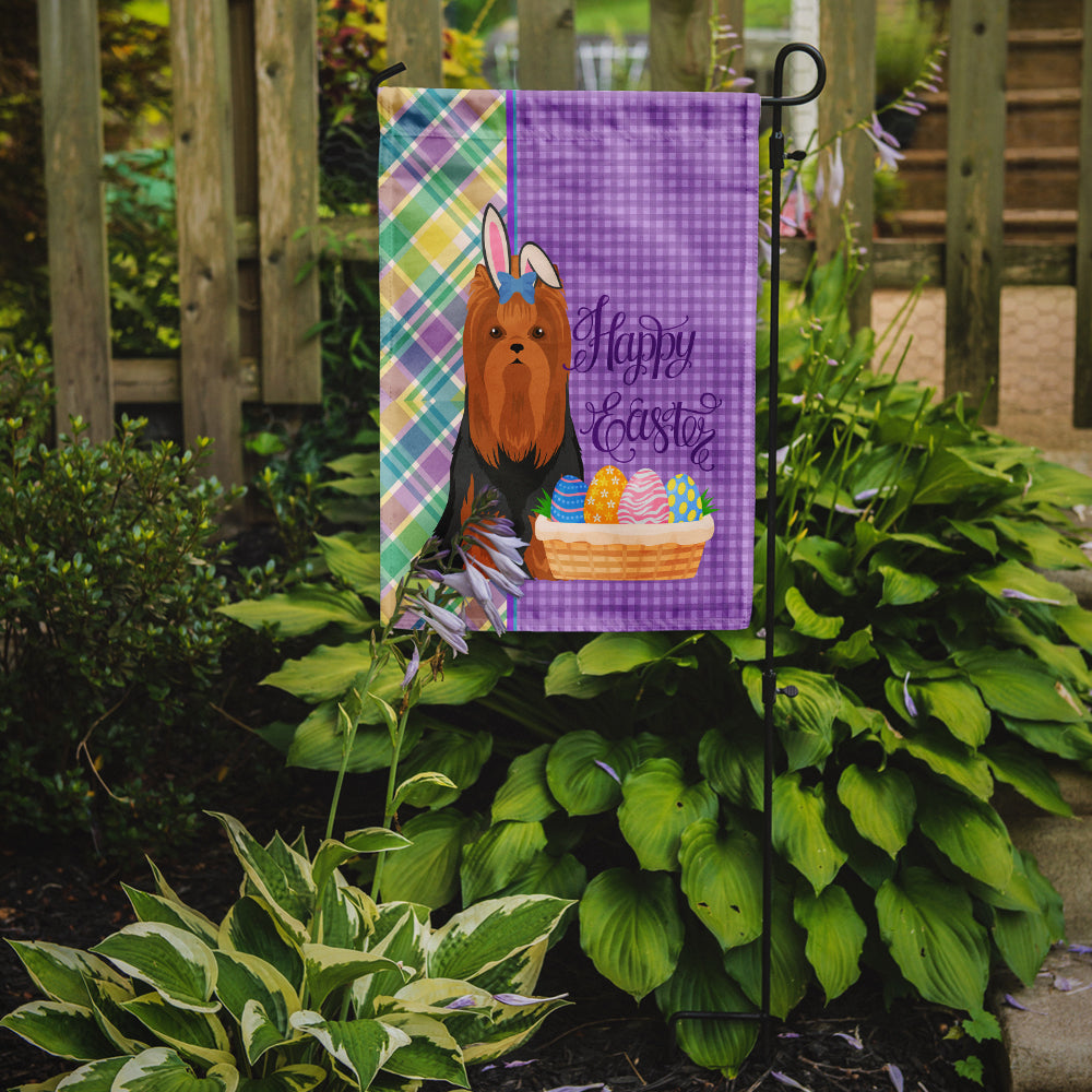 Black and Tan Full Coat Yorkshire Terrier Easter Garden Flag-1