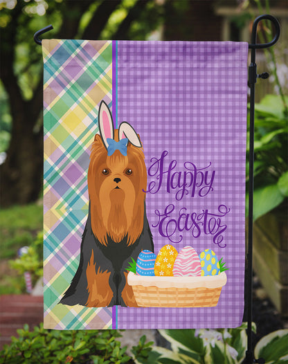 Black and Tan Full Coat Yorkshire Terrier Easter Garden Flag-2