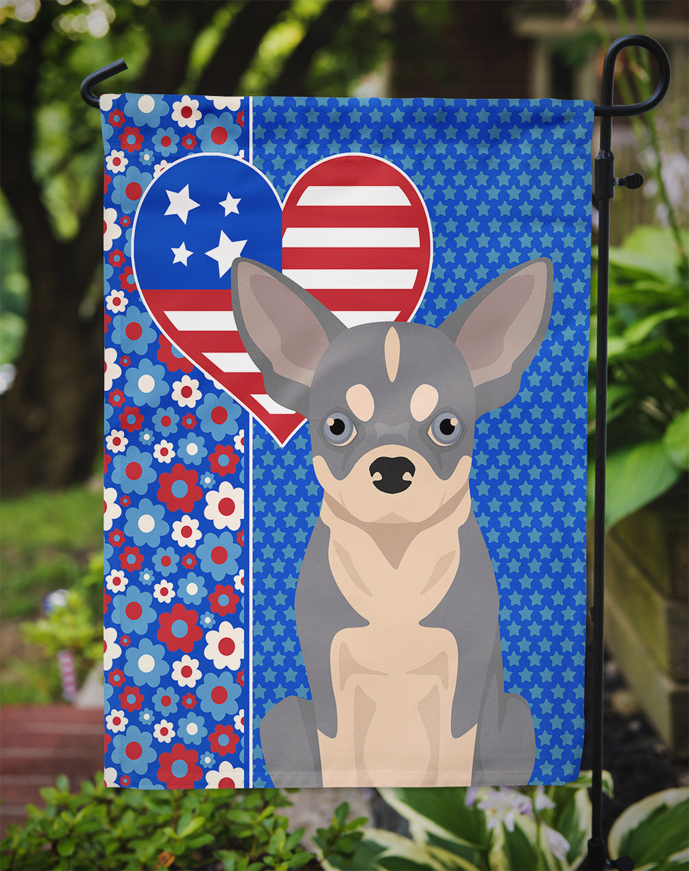 Blue and White Chihuahua USA American Garden Flag-2