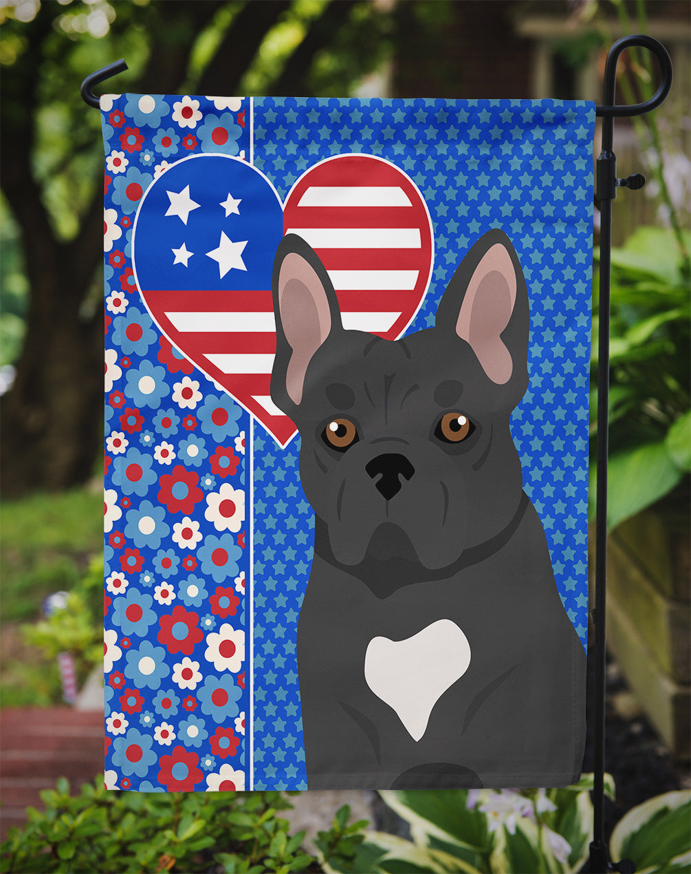 Black French Bulldog USA American Garden Flag-2
