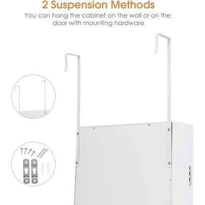 2-in-1 Wall or Door Mounted Jewelry Organizer Full Length Mirror in White-2