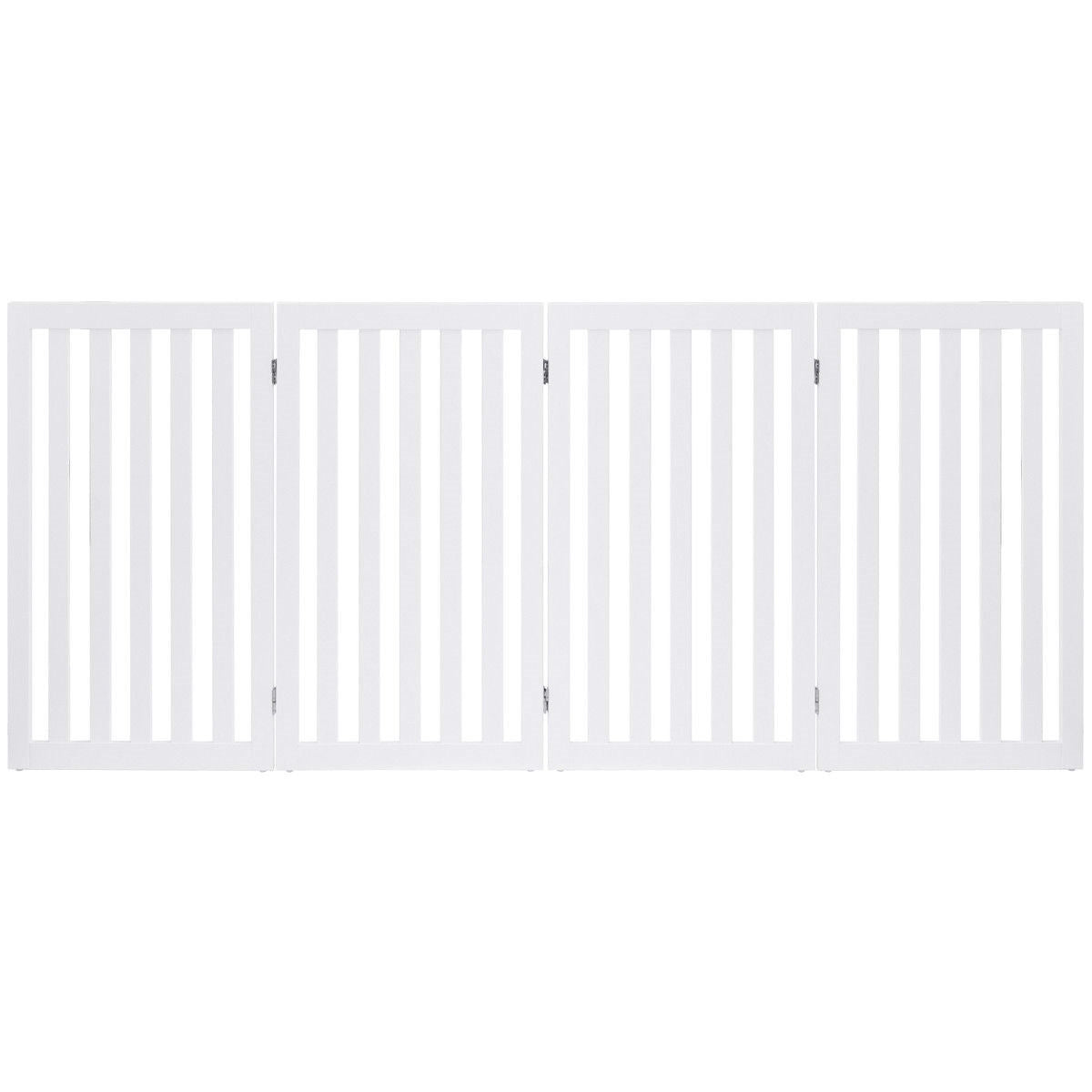 Folding 4-Panel Dog Gate Pet Fence in White Wood Finish-2