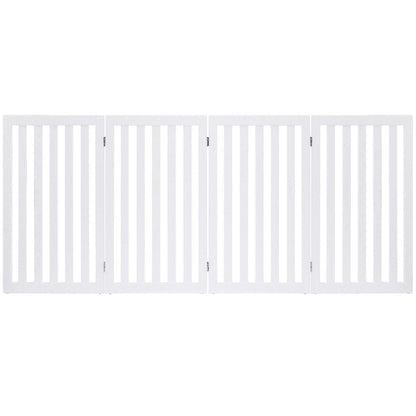 Folding 4-Panel Dog Gate Pet Fence in White Wood Finish-2