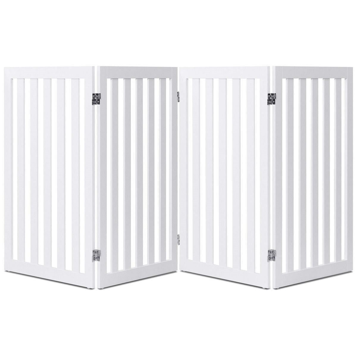 Folding 4-Panel Dog Gate Pet Fence in White Wood Finish-0