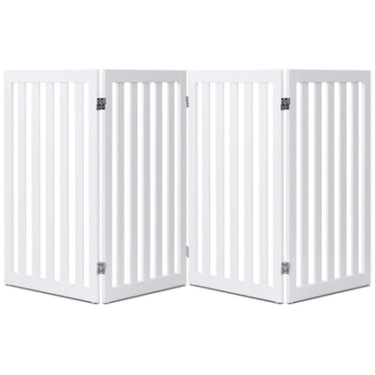 Folding 4-Panel Dog Gate Pet Fence in White Wood Finish-0