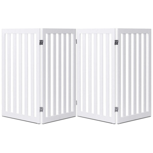 Folding 4-Panel Dog Gate Pet Fence in White Wood Finish-0