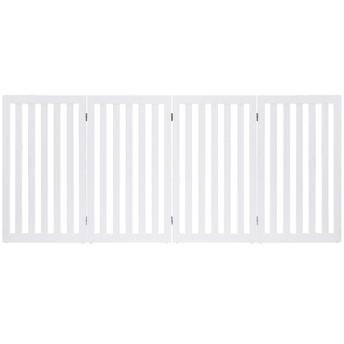 Folding 4-Panel Dog Gate Pet Fence in White Wood Finish-1