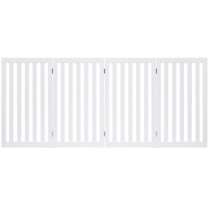 Folding 4-Panel Dog Gate Pet Fence in White Wood Finish-1
