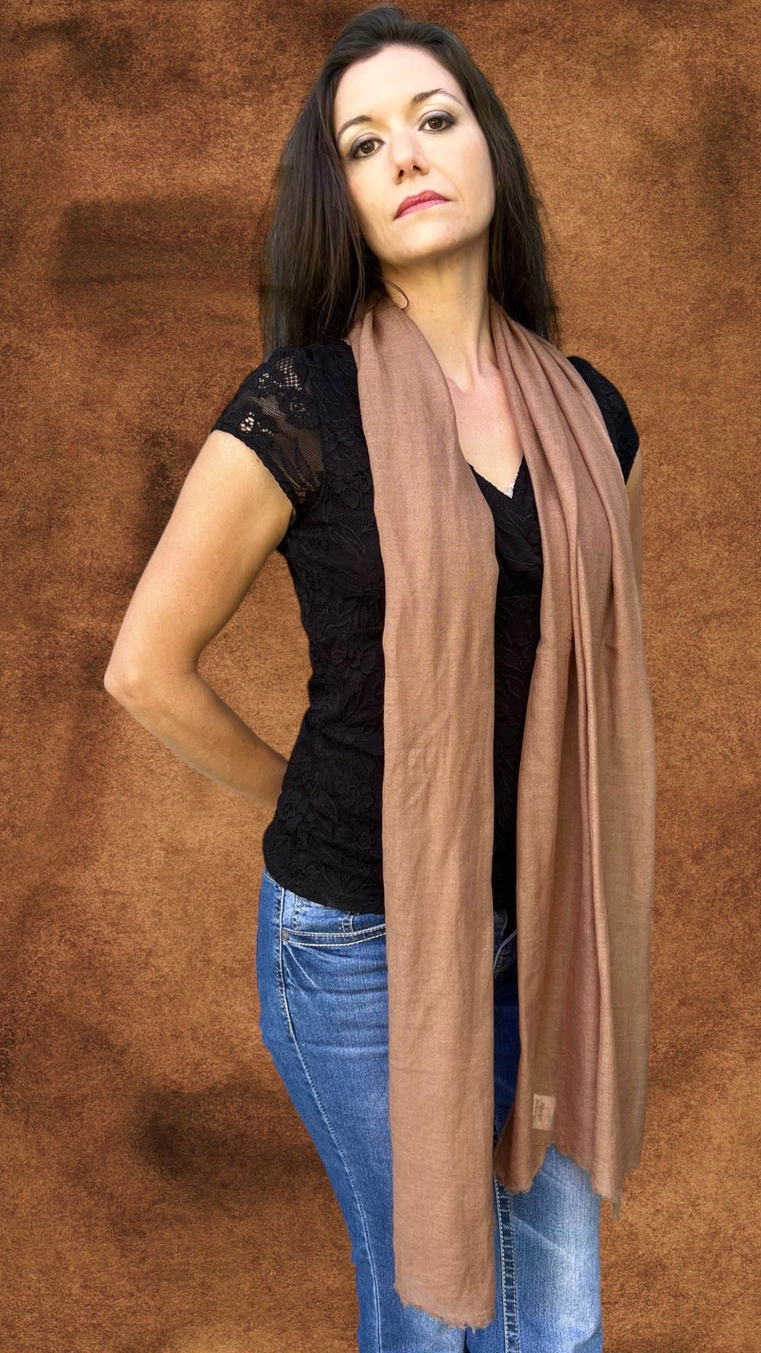 Beige Featherlight Solid Wool Scarf-2