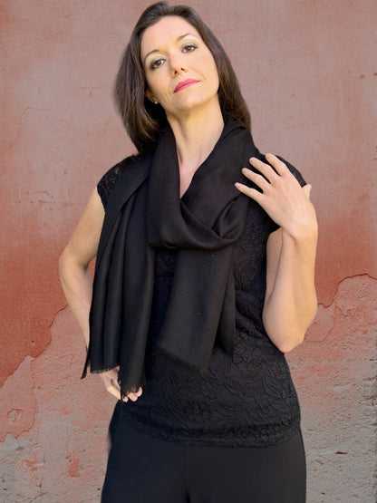 Black Featherlight Solid Wool Scarf-0