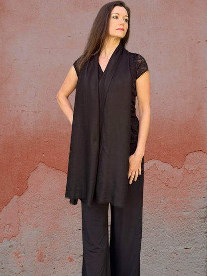 Black Featherlight Solid Wool Scarf-1