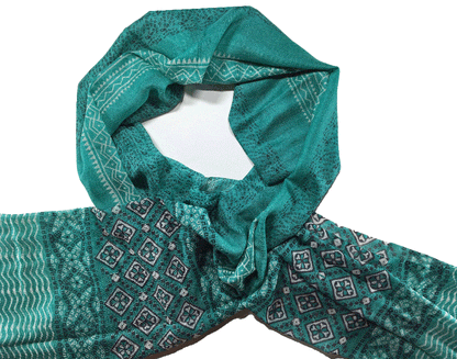 Green Hand Painted Wool And Silk Blend Scarf-7