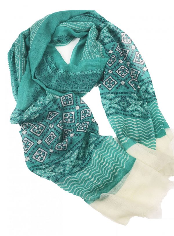 Green Hand Painted Wool And Silk Blend Scarf-8
