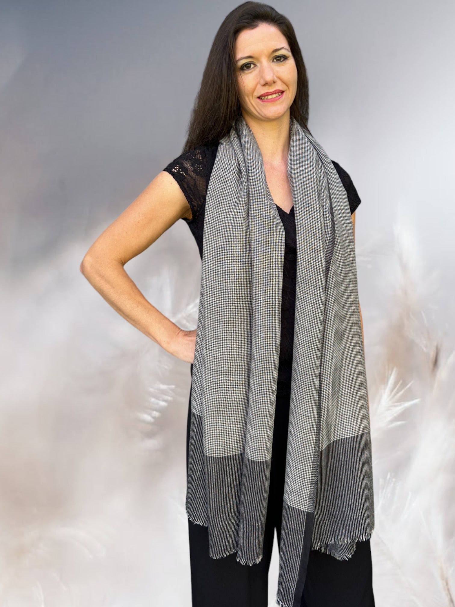 Black and White Gingham Check Scarf-2