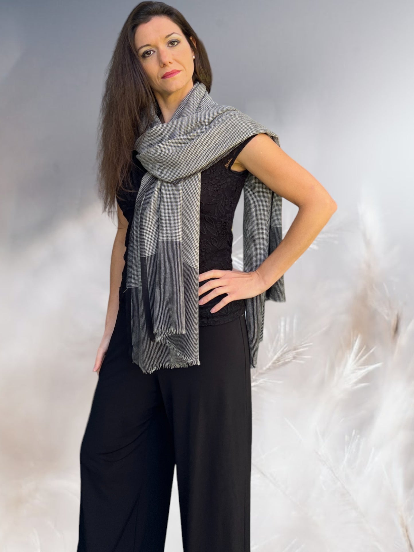 Black and White Gingham Check Scarf-3