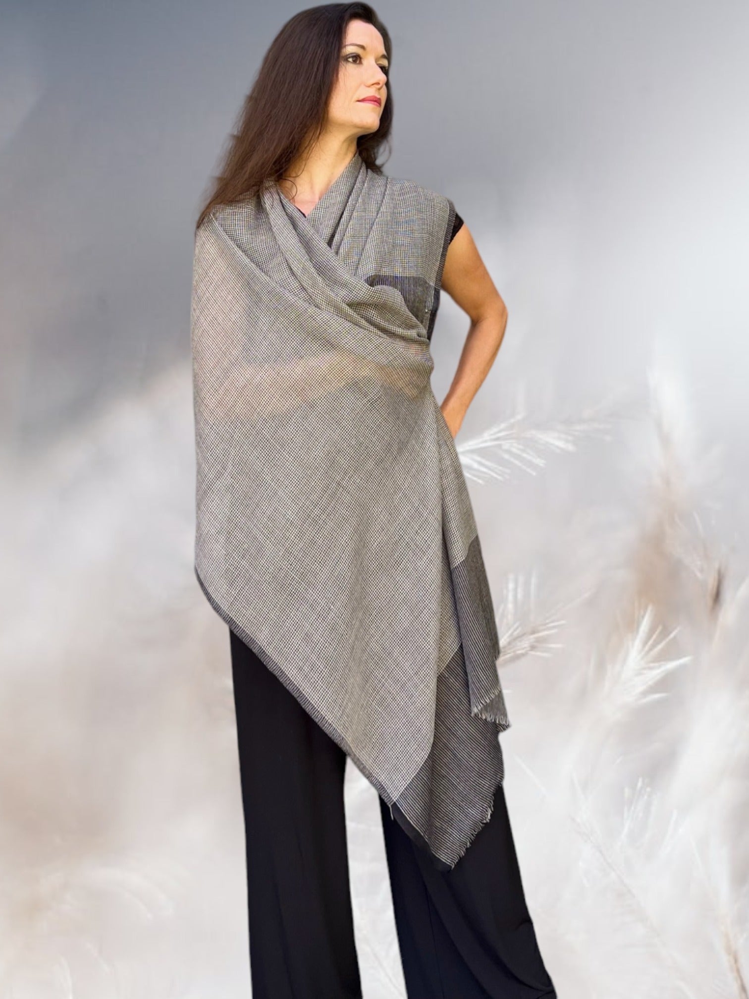 Black and White Gingham Check Scarf-1