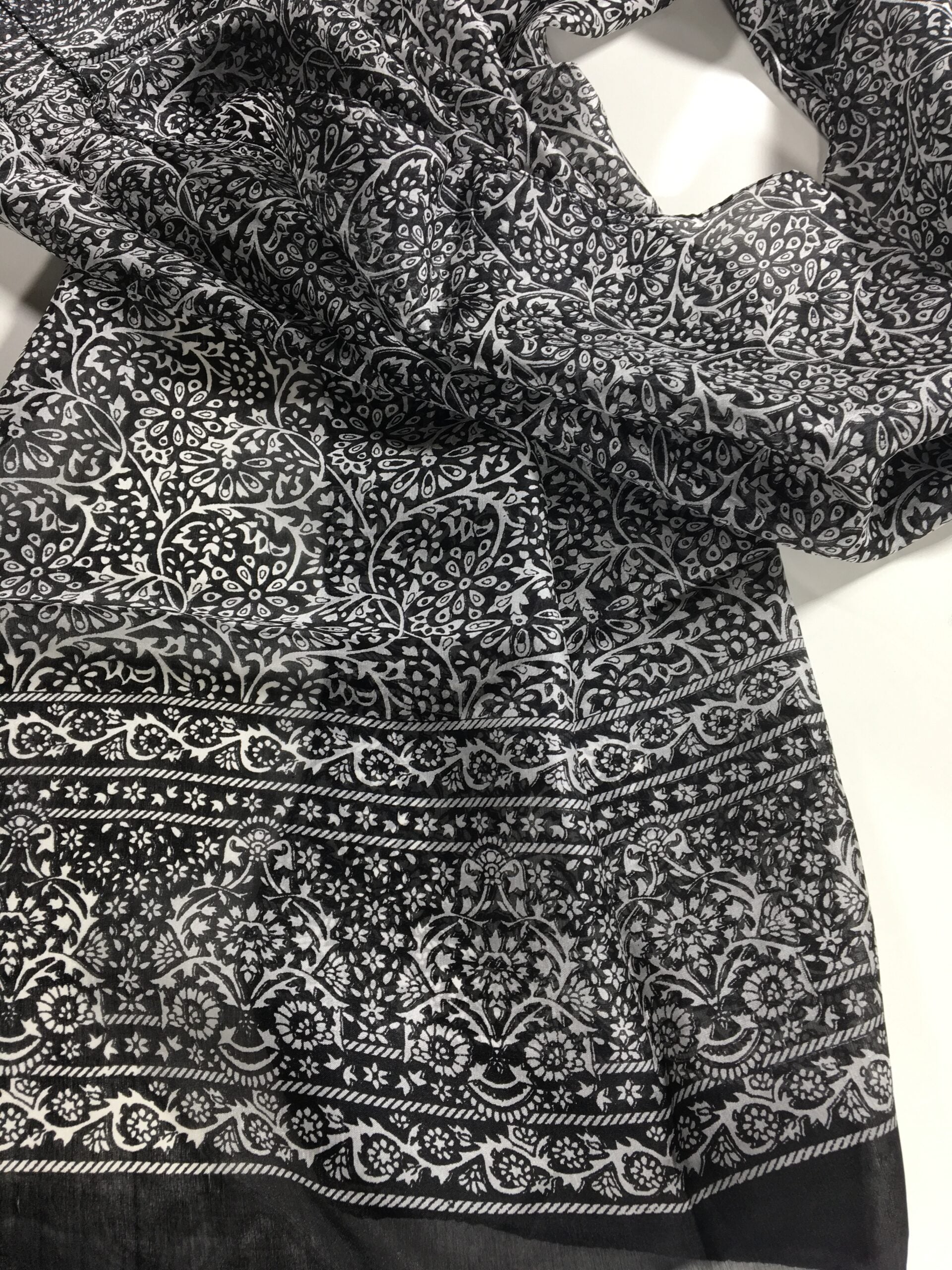 Gray and White Silk Scarf-2