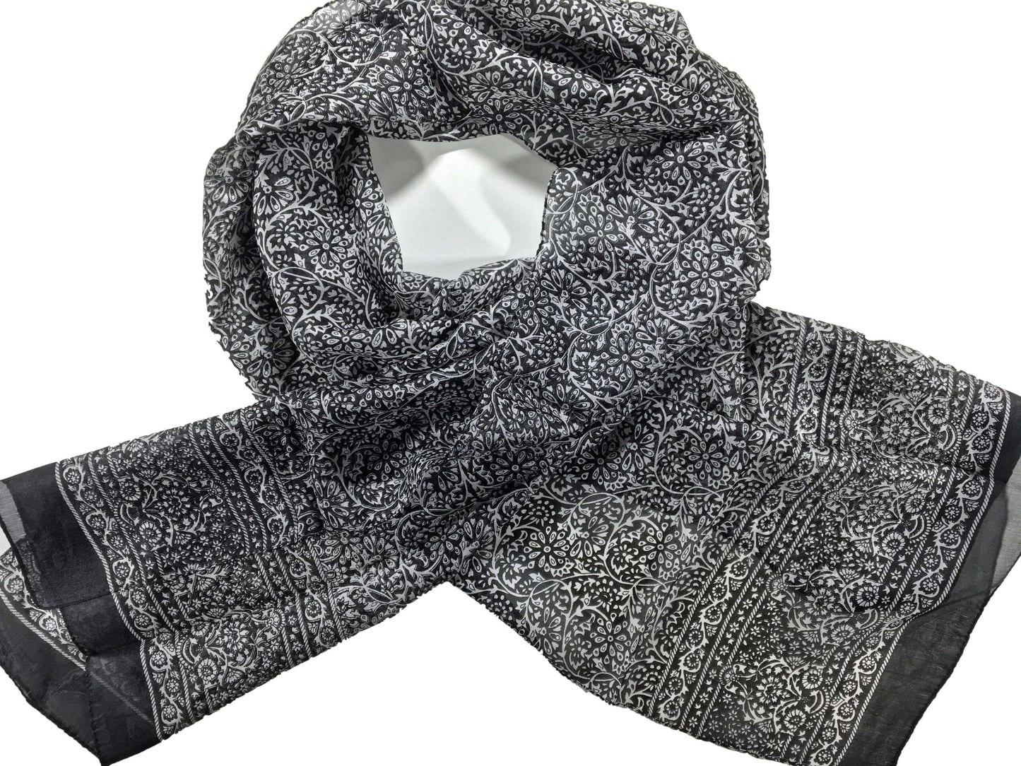 Gray and White Silk Scarf-0