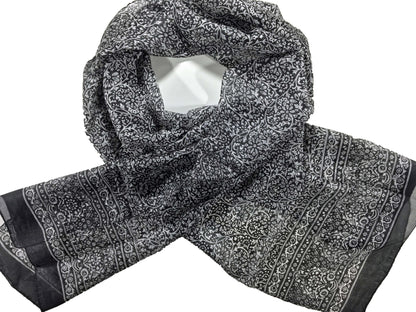 Gray and White Silk Scarf-0