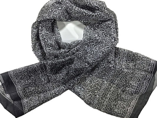 Gray and White Silk Scarf-0