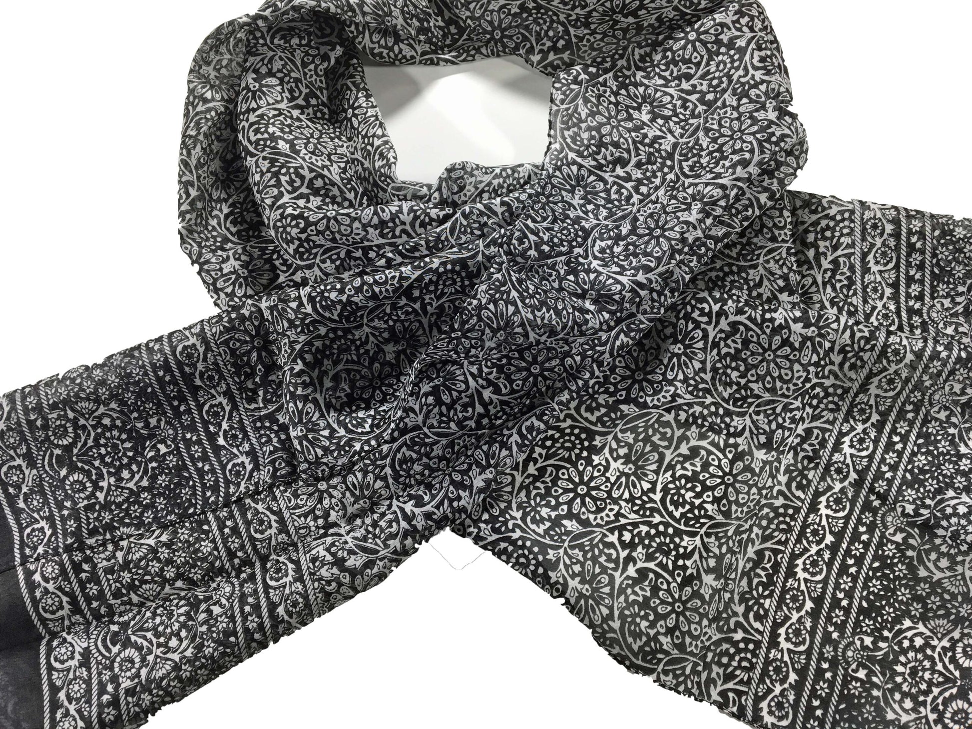 Gray and White Silk Scarf-1