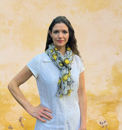 Gray and Yellow Tulip Silk Scarf-2