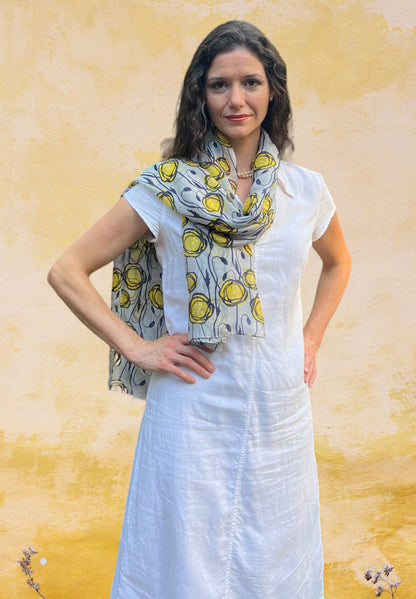 Gray and Yellow Tulip Silk Scarf-0