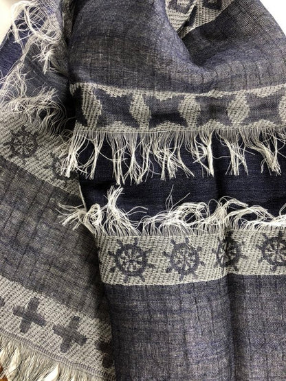 Blue and Green Scarf with Fringes-2