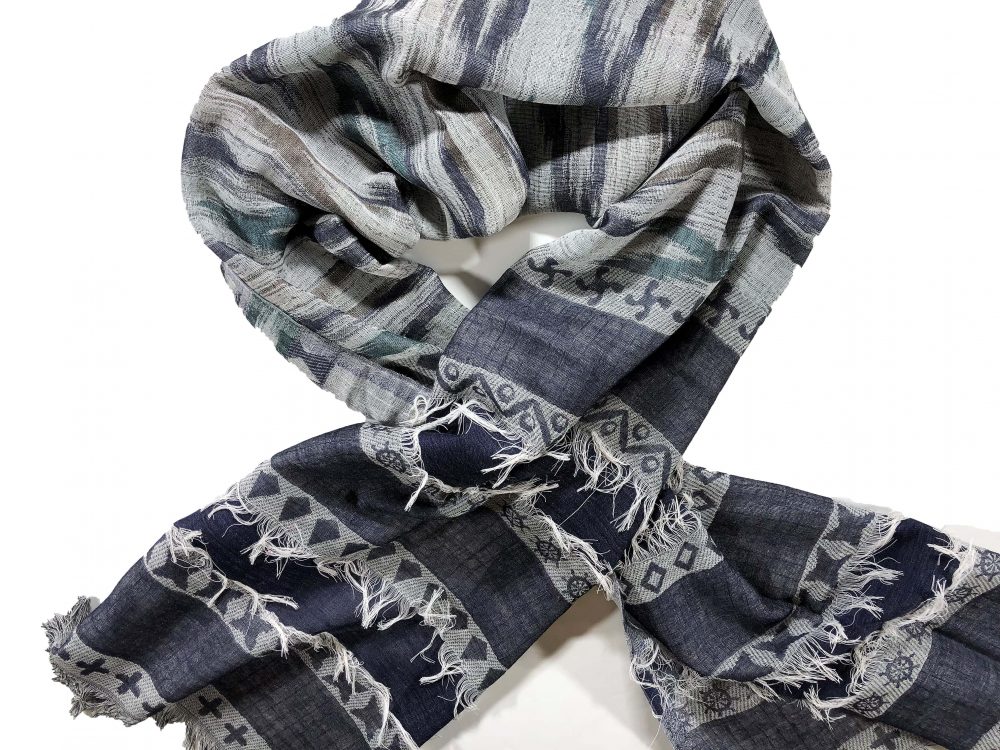 Blue and Green Scarf with Fringes-1