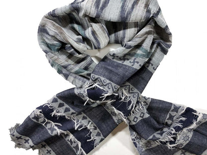 Blue and Green Scarf with Fringes-1