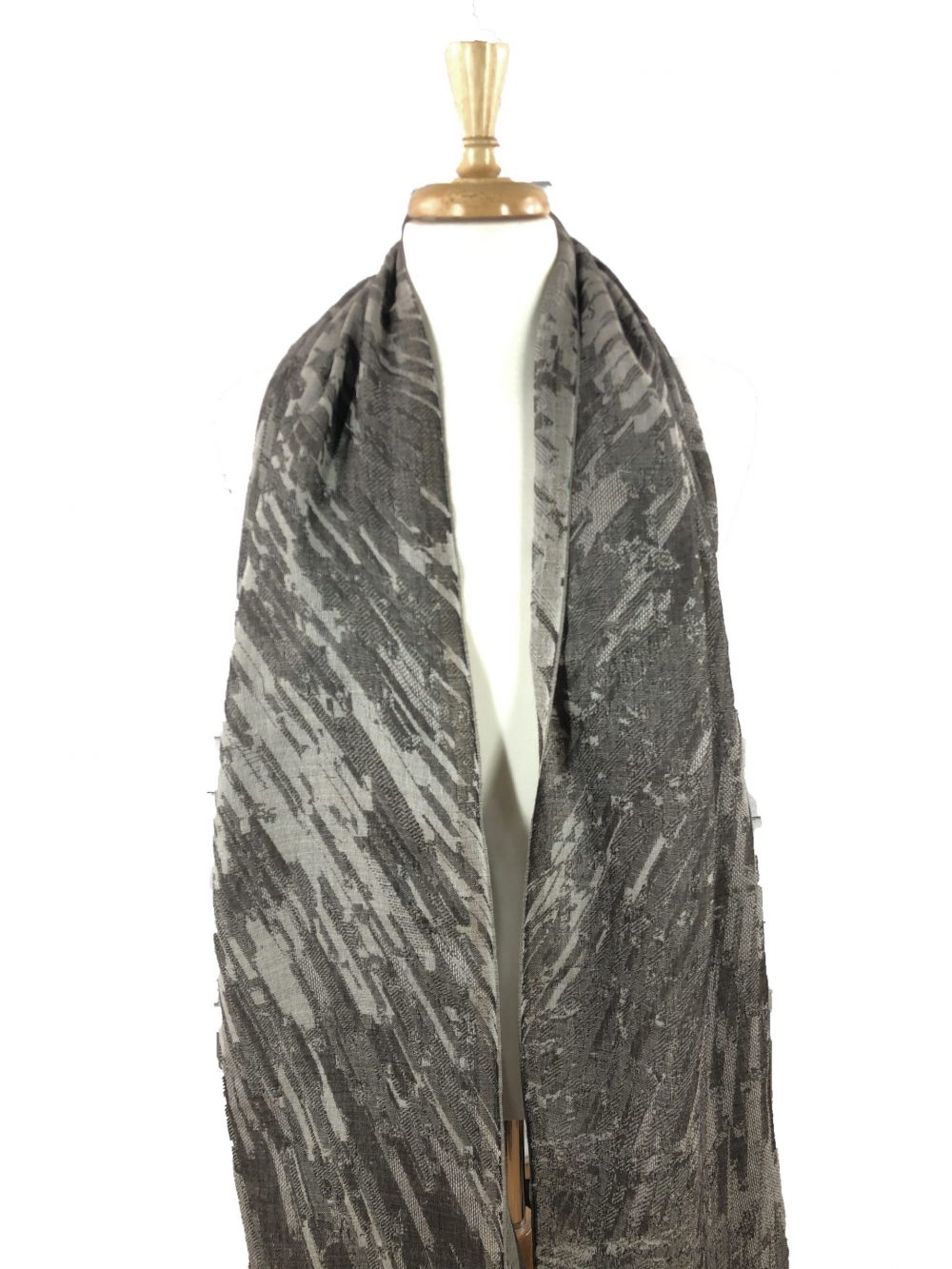Bark Grey Cotton and Wool Blend Abstract Scarf-2