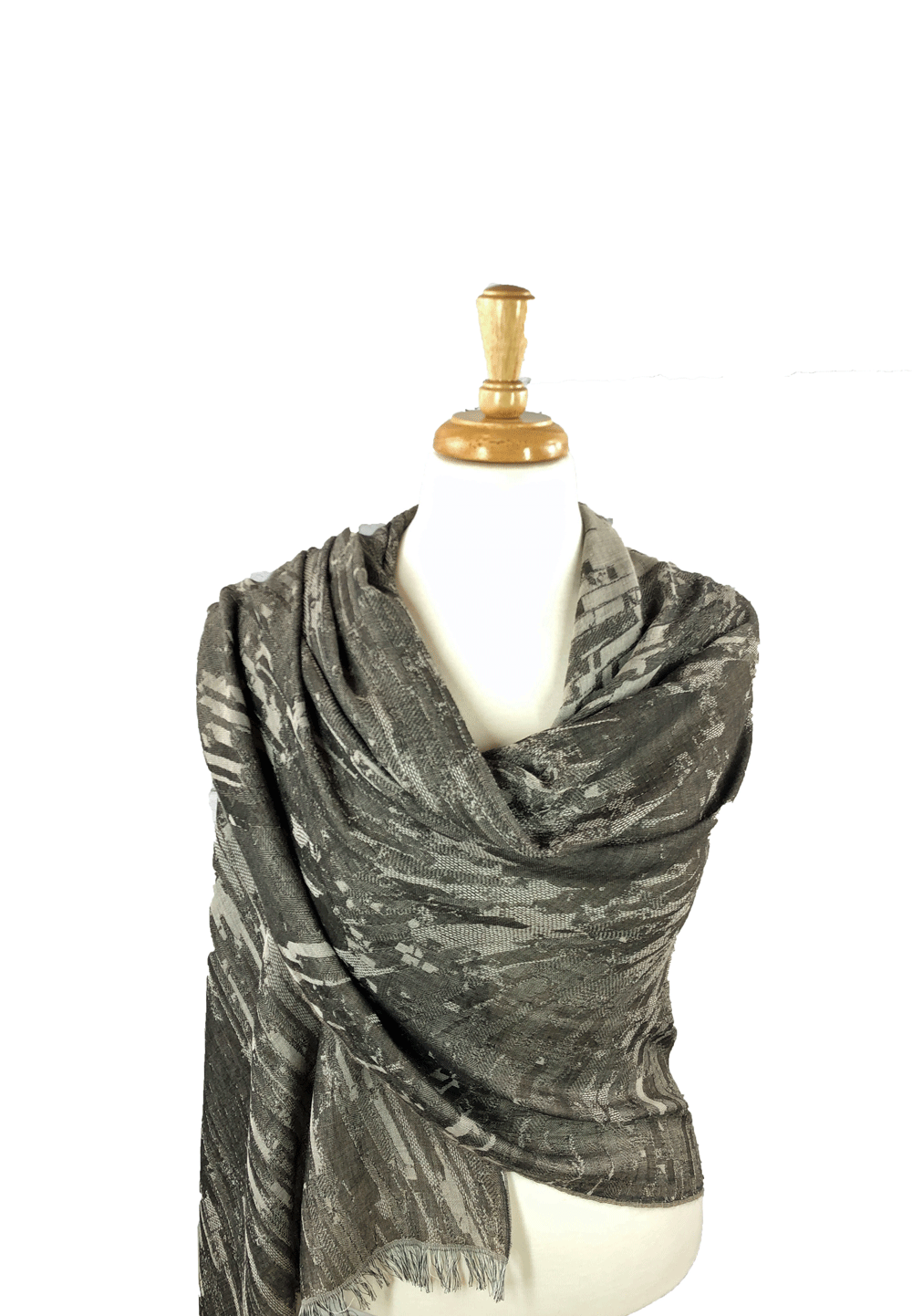 Bark Grey Cotton and Wool Blend Abstract Scarf-1
