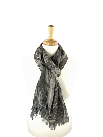Bark Grey Cotton and Wool Blend Abstract Scarf-0