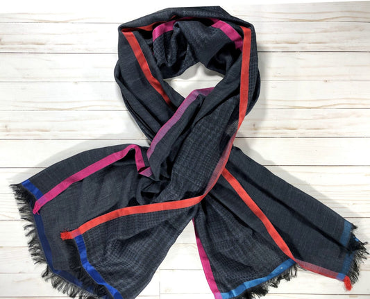 Grey Scarf with Colored Trimmings-0